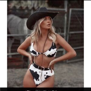 Cow Print Bikini Set with Belt